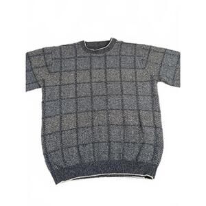 Haggar Men's L Cotton Blend Checkered Pattern Crewneck Gray Sweater